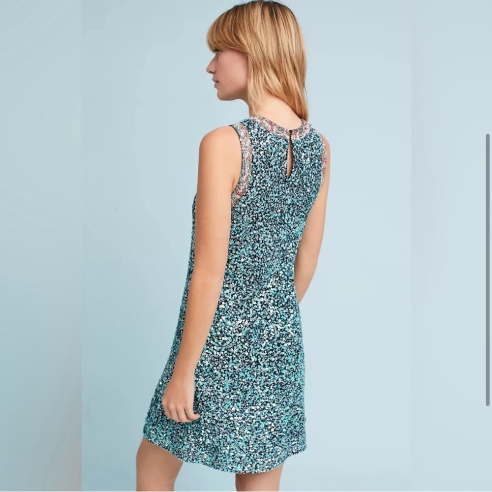 Anthropologie Varun Bahl | Mint Green Blue Sequin A-Line Dress Nwot Size 14 View 4